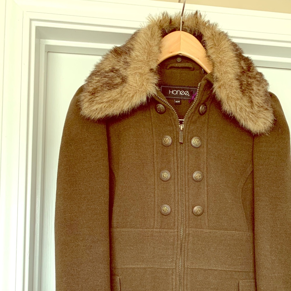 Honee Trendy Military Pea Coat size Medium